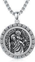 wholesale 925 Sterling Silver Saint Christopher Protect Us Pendant with 3D Angel and Halo on Round Medallion - Includes 24 Box Chain-0-0