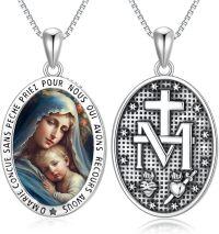 wholesale Sterling Silver Religious Medal Pendant Necklace for Women Men-Virgin Mary and Child