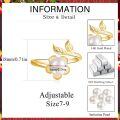 wholesale 925 Sterling Silver & Gold Plated Pearl Flower Promise Ring - Adjustable Size 7-9, Hypoallergenic, Gift Box-0-5