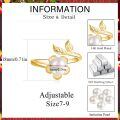 wholesale 925 Sterling Silver & Gold Plated Pearl Flower Promise Ring - Adjustable Size 7-9, Hypoallergenic, Gift Box-0-5