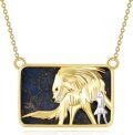 wholesale 925 Sterling Silver & Lapis Lazuli Rectangular Wolf Pendant Necklace with Girl Charm-0-0