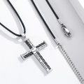 wholesale 925 Sterling Silver Black Cord Fearless Cross Pendant Necklaces with Bible Verses for Men Women Gifts-0-1
