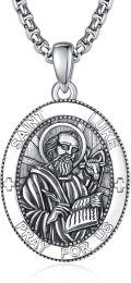 wholesale Sterling Silver Patron Saint Medal Amulet Necklace for Men 2 5mm 22 +2 Chain-0-0