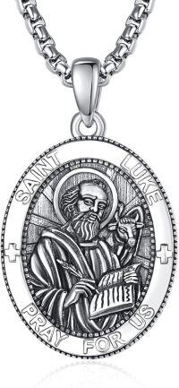 wholesale Sterling Silver Patron Saint Medal Amulet Necklace for Men 2 5mm 22 +2 Chain-A42-Saint Luke
