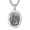 wholesale 925 Sterling Silver Patron Saint Medal Amulet Necklace for Men 2 5mm 22 +2 Chain-0-0