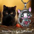 wholesale 925 Sterling Silver Cat Pendant with Heart Charm Necklaces for Women Girls Gifts-0-3