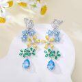 wholesale 925 Sterling Silver Butterfly & Flower Drop Earrings with Blue and Yellow Stones-0-4
