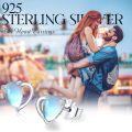 wholesale 925 Sterling Silver Blue Opalite Heart Stud Earrings & Pendant Set Hypoallergenic  for Women Girls-0-5