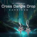 wholesale 925 Sterling Silver Red Enamel Winged Cross Drop Earrings-0-5