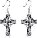 wholesale 925 Sterling Silver Celtic Cross Dangle Drop Earrings with Knotwork Design-0-0
