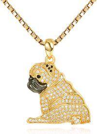 wholesale Gold 925 Sterling Silver Pug Dog Breed CZ Pendant Necklace for Pet Lovers-Pug