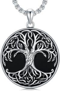 wholesale 925 Sterling Silver & Onyx Tree of Life Pendant with 24  - Unique  for Women and Men-Obsidian