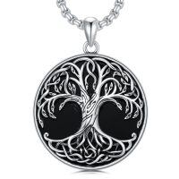 wholesale 925 Sterling Silver Tree Of Life Pendant Necklace-Obsidian