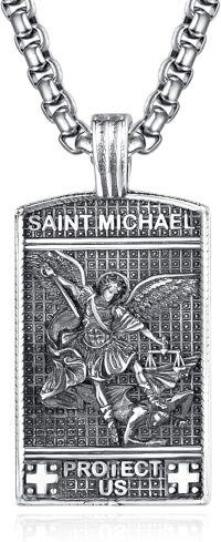 wholesale 925 Sterling Silver St Michael's Medal Pendant Necklaces - Mens Religious Catholic Patron Saint Charm s for Him-Saint Michael