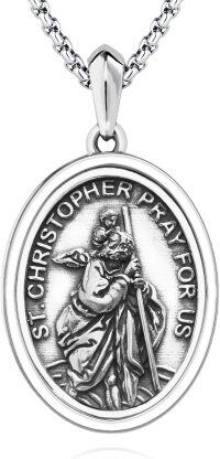 wholesale 925 Sterling Silver St Christopher Medal Necklace Pendant with Chain for Men Women Boys Girls 3D Pray For Us Design Protection-10b-St Christopher-10b-St Christopher