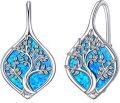 wholesale 925 Sterling Silver Blue Opal Tree of Life Leverback Earrings-0-0