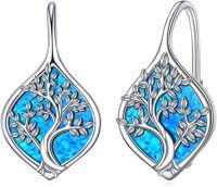 wholesale 925 Sterling Silver Blue Opal Tree of Life Leverback Earrings-tree of life