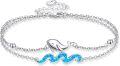 wholesale 925 Sterling Silver Blue Opal Wave & Whale Charm Bracelet for Women-0-0