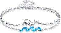 wholesale 925 Sterling Silver Blue Opal Wave & Whale Charm Bracelet for Women-whale