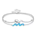 wholesale 925 Sterling Silver Blue Opal Wave & Whale Charm Bracelet Wholesale for Women-0-0
