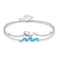 wholesale 925 Sterling Silver Blue Opal Wave & Whale Charm Bracelet Wholesale for Women-whale