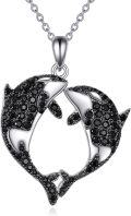 wholesale 925 Sterling Silver Black Cubic Zirconia Heart Dolphin Pendant Necklace for Women-0-0
