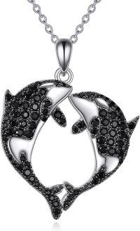 wholesale 925 Sterling Silver Black Cubic Zirconia Heart Dolphin Pendant Necklace for Women-Killer Whale