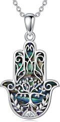 wholesale 925 Sterling Silver Abalone Shell Hamsa Tree Of Life Pendant Necklace-0-0