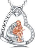 wholesale 925 Sterling Silver Dolphin and Girl Reading Heart-Shaped Pendant Necklace for Book Lovers Librarians-0-0