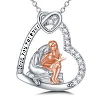 wholesale 925 Sterling Silver Dolphin and Girl Reading Heart-Shaped Pendant Necklace for Book Lovers Librarians-Reading-2
