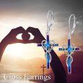 wholesale 925 Sterling Silver Blue & Purple Cross Dangle Earrings s for Women-0-3