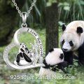wholesale 925 Sterling Silver Heart-Shaped Love You Forever Pandas Pendant Necklace-0-1