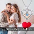wholesale 925 Sterling Silver Blue Topaz and Cubic Zirconia Double Heart Pendant Necklace-0-4