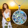 wholesale 925 Sterling Silver Round Abalone Shell Om Symbol Pendant Necklace-0-4
