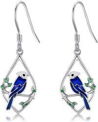 wholesale 925 Sterling Silver 925 Blue Bird Teardrop Enamel Drop Earrings for Women-blue jay