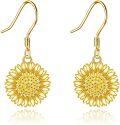 wholesale 925 Sterling Silver Sunflower Drop Dangle Earrings for Women Girls  4cm Long-0-0