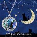 wholesale 925 Sterling Silver Abalone Shell Celtic Moon Black Cat Locket Pendant Necklace for Women-0-1