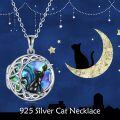 wholesale 925 Sterling Silver Abalone Shell Celtic Moon Black Cat Locket Pendant Necklace for Women-0-1