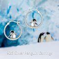 wholesale 925 Sterling Silver Penguin Hoop Earrings - Cute Winter Gift for Her-0-2