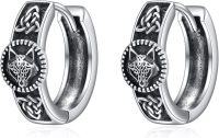 wholesale 925 Sterling Silver Norse Wolf Head Huggie Hoop Earrings with Celtic Knots and Runes-Wolf Hoop Earrings