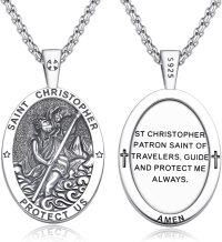 wholesale 925 Sterling Silver Saint Christopher Patron of Travelers Pendant Necklace for Men & Women-B01-St Christopher-B01-St Christopher