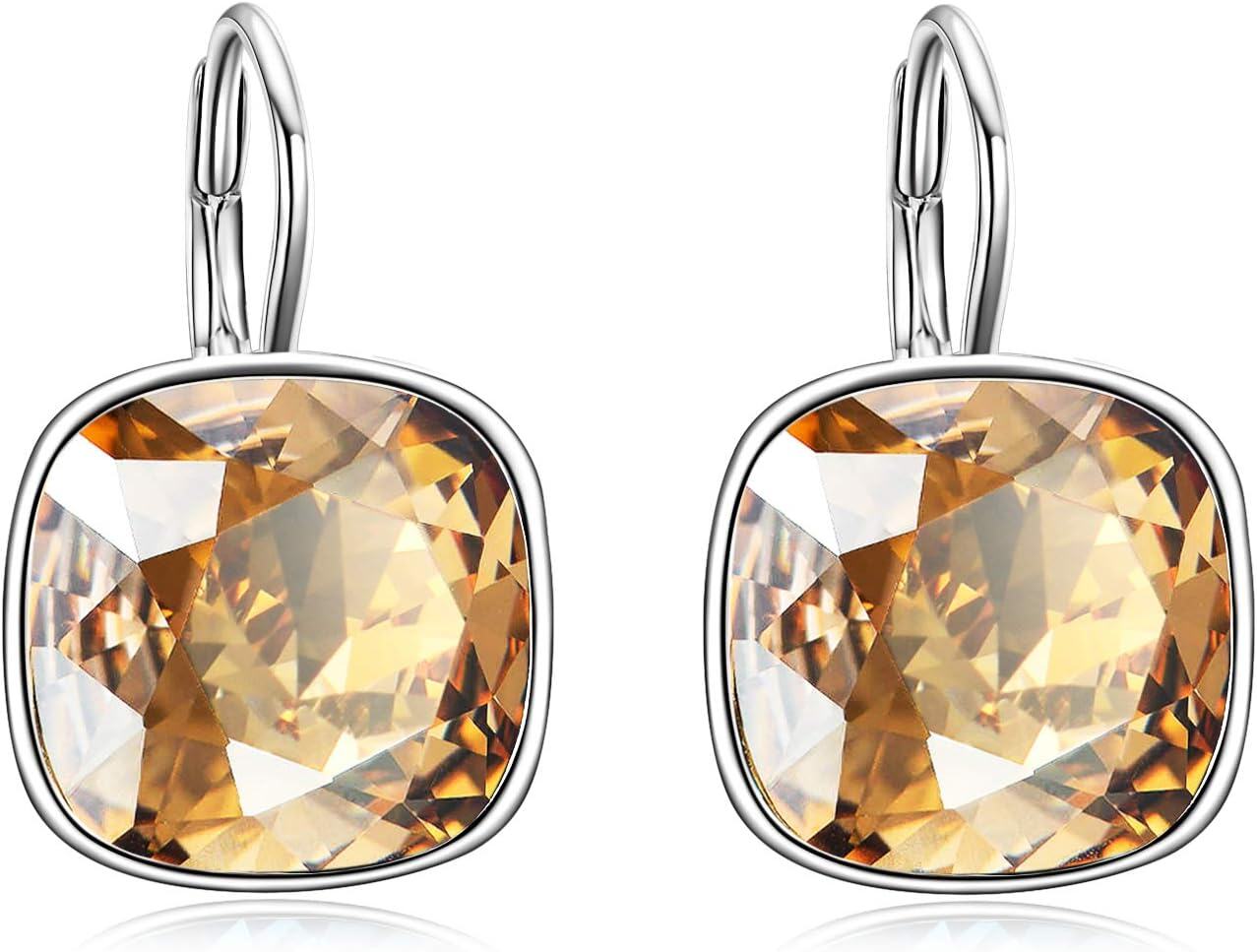 Sterling Silver Austrian Crystal Hypoallergenic Leverback Earrings Women s Gift-Simulated Citrine