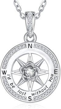 wholesale Sterling Silver Birthstone Compass Necklace for Women Gift Idea-04-Apr