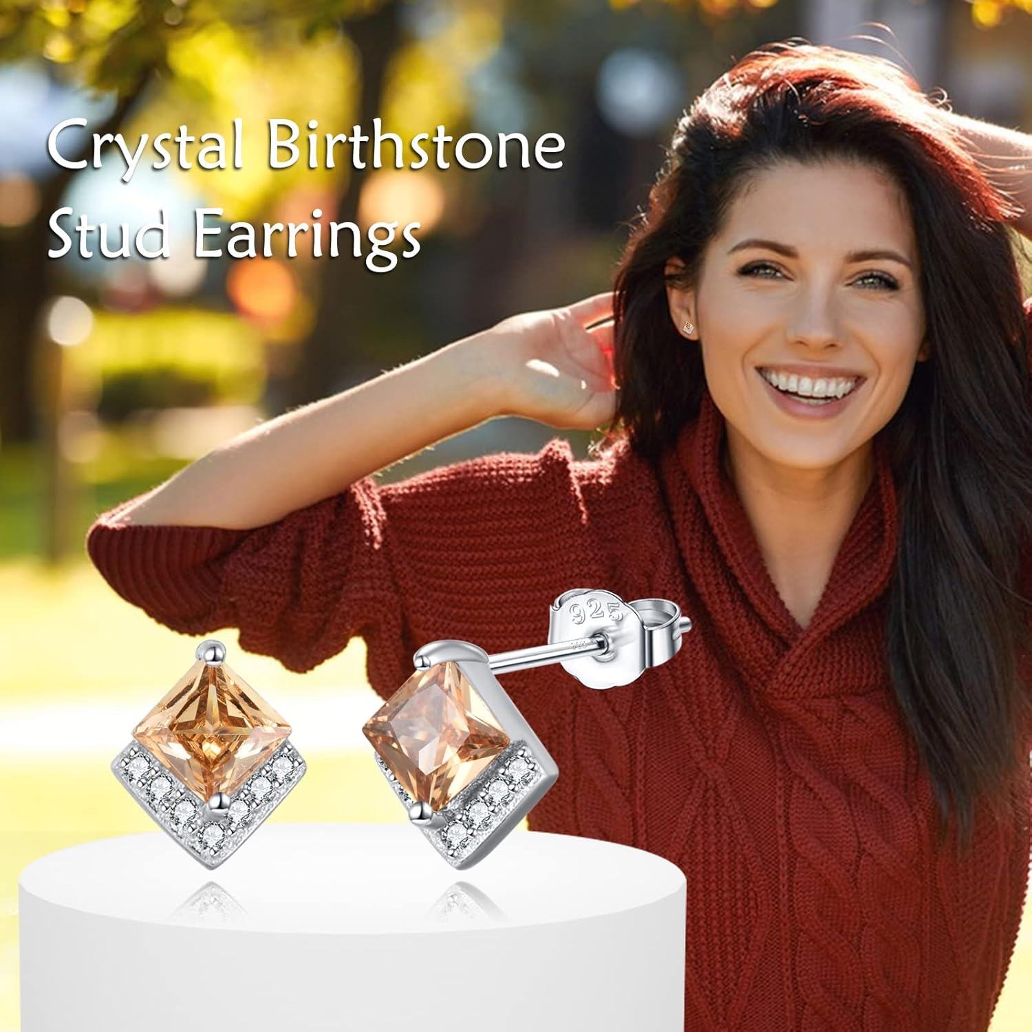 Sterling Silver Cubic Zirconia Birthstone Stud Earrings Hypoallergenic-0-5