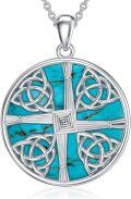 wholesale 925 Sterling Silver Turquoise Celtic Knot Cross Pendant Necklace for Women Gifts-0-0