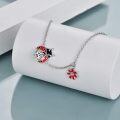 wholesale 925 Sterling Silver Red Enamel Flower and Ladybug Charm Bracelet for Women-0-4