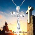 wholesale 925 Sterling Silver 925 with White Cubic Zirconia Pendant Necklaces for Women s - Elegant Cross Design Chain Length: Adjustable from 46cm to 73cm (18-29 inches)-0-1