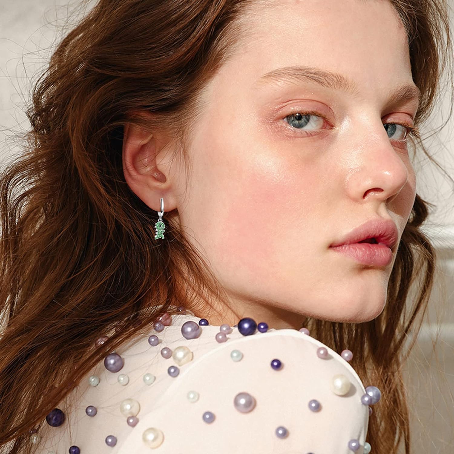wholesale 925 Sterling Silver Green Crystal Fish Shape Huggie Hoop Earrings for Women-0-1