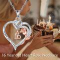 wholesale 925 Sterling Silver 16th Birthday Necklace Heart Rose Flower Pendant for Women Mothers Day Christmas Gifts-0-4