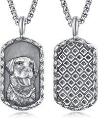 wholesale 925 Sterling Silver Memorial Dog Tag Necklace with Paw Print Design and 24 Rolo Chain-Labrador Retriever